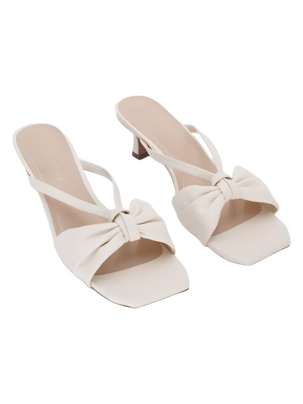Journee Collection Starling Ivory Knotted Bow Square Toe Sandals Sz 9.5M